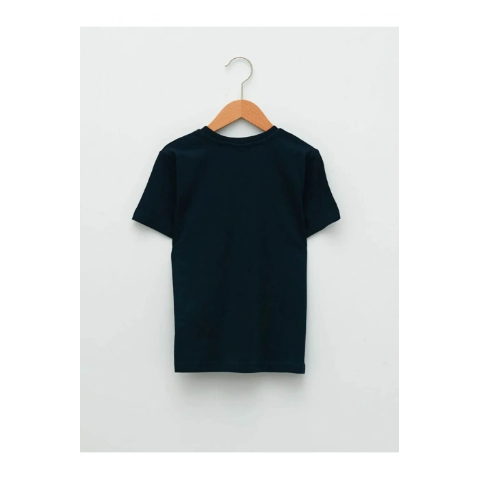 LCW Kids Lacivert Bisiklet Yaka Yılbaşı Temalı Kısa Kollu Pamuklu Erkek Çocuk Tişört