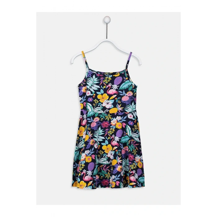 LCW Kids Lacivert Kare Yaka Askılı Pamuklu Kız Çocuk Elbise 2li