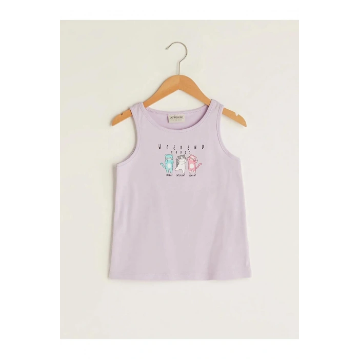 LCW Kids Lila Bisiklet Yaka Baskılı Pamuklu Kız Çocuk Atlet