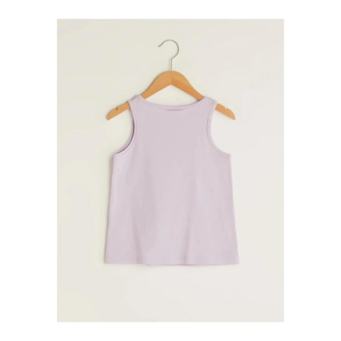 LCW Kids Lila Bisiklet Yaka Baskılı Pamuklu Kız Çocuk Atlet