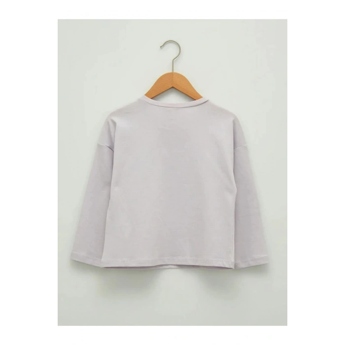 LCW Kids Lila Bisiklet Yaka Pul Payet İşlemeli Uzun Kollu Kız Çocuk Tişört