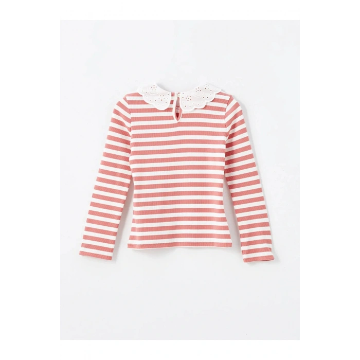 LCW Kids Mat Pembe Çizgili Bebe Yaka Çizgili Kız Çocuk Tişört