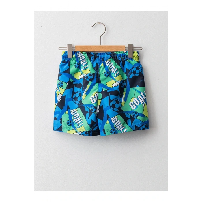 LCW Kids Mavi Baskılı Hızlı Kuruyan Erkek Çocuk Deniz Şortu