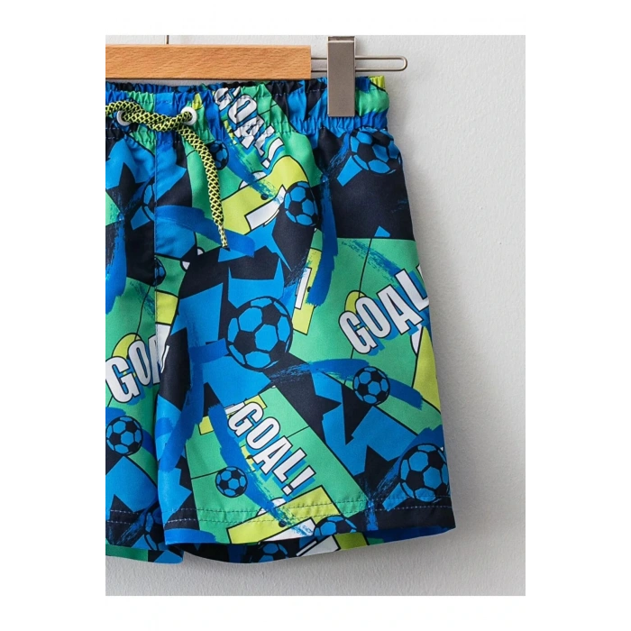 LCW Kids Mavi Baskılı Hızlı Kuruyan Erkek Çocuk Deniz Şortu