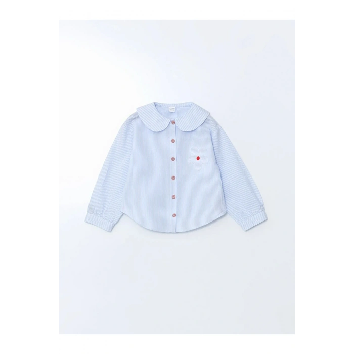 LCW Kids Mavi Bebe Yaka Çizgili Kız Çocuk Gömlek
