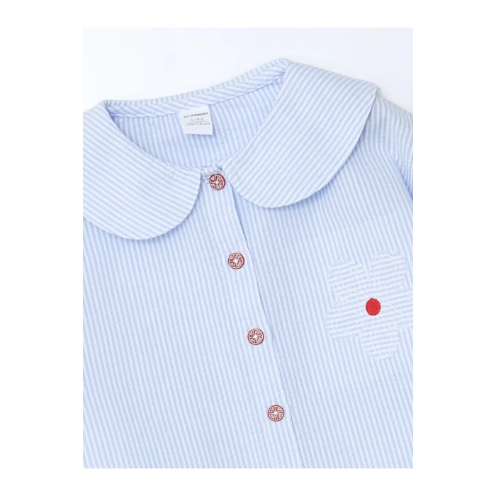 LCW Kids Mavi Bebe Yaka Çizgili Kız Çocuk Gömlek