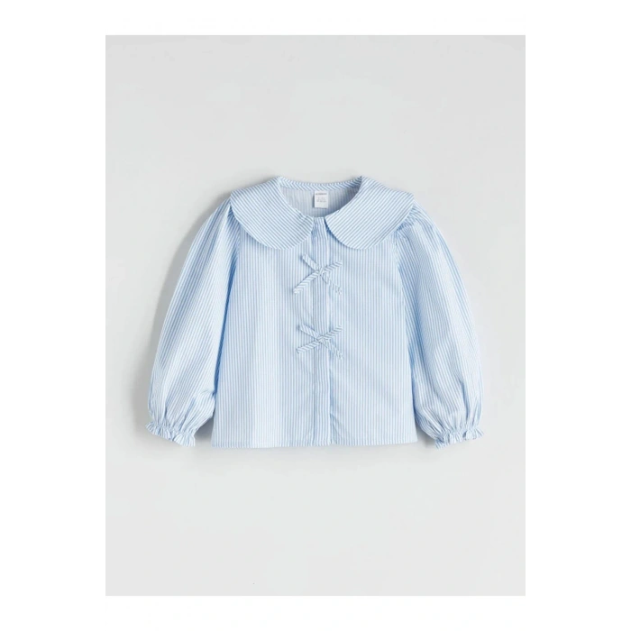 LCW Kids Mavi Bebe Yaka Fiyonk Detaylı Kız Çocuk Gömlek