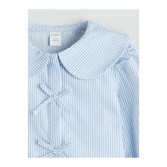 LCW Kids Mavi Bebe Yaka Fiyonk Detaylı Kız Çocuk Gömlek