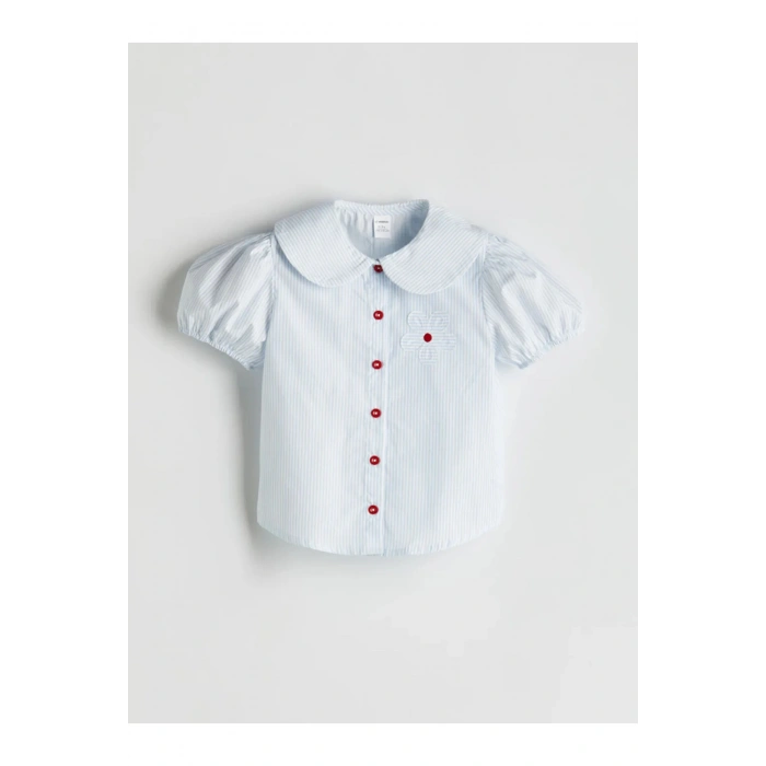 LCW Kids Mavi Bebe Yaka Kız Çocuk Pamuklu Gömlek