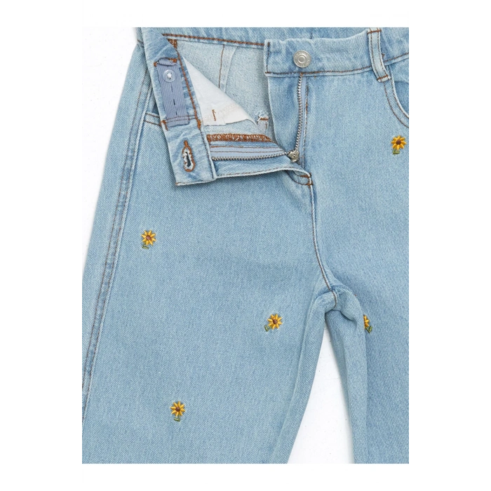 Lcw Kids Mavi Beli Ayarlanabilir Çiçekli Kız Çocuk Jean Pantolon