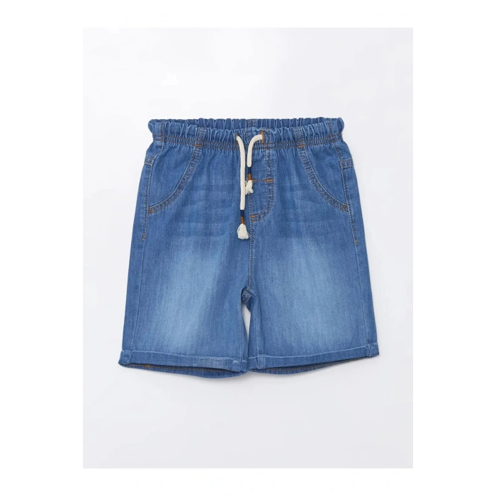 LCW Kids Mavi Beli Lastikli Baskılı Erkek Bebek Jean Şort