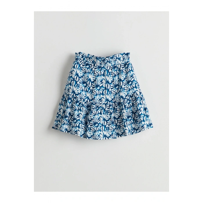 LCW Kids Mavi Beli Lastikli Çiçekli Kız Çocuk Şort Etek