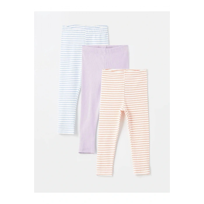 LCW Kids Mavi Beli Lastikli Çizgili Kız Bebek Tayt 3lü