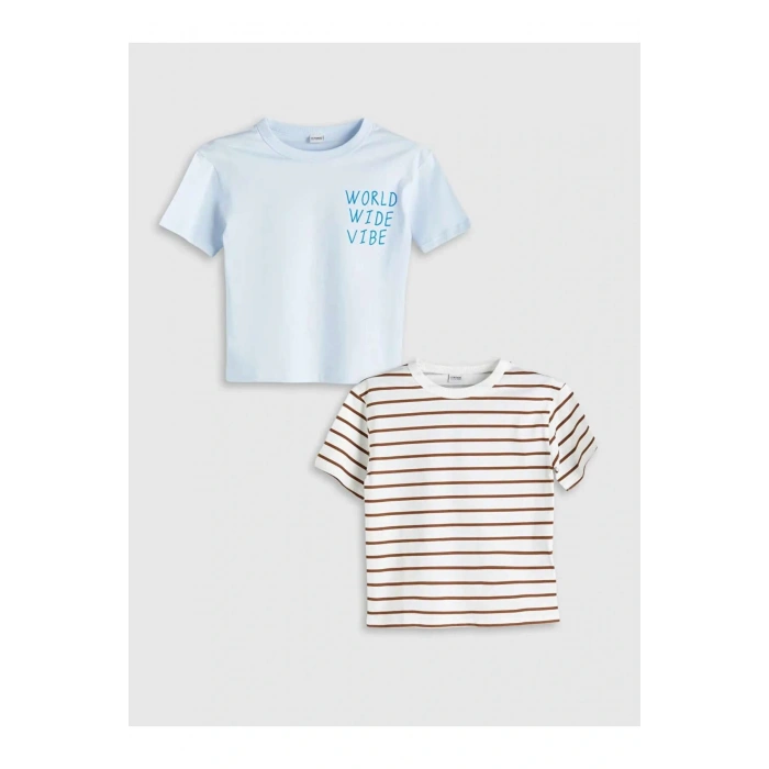 LCW Kids Mavi Bisiklet Yaka Erkek Çocuk Tişört 2li