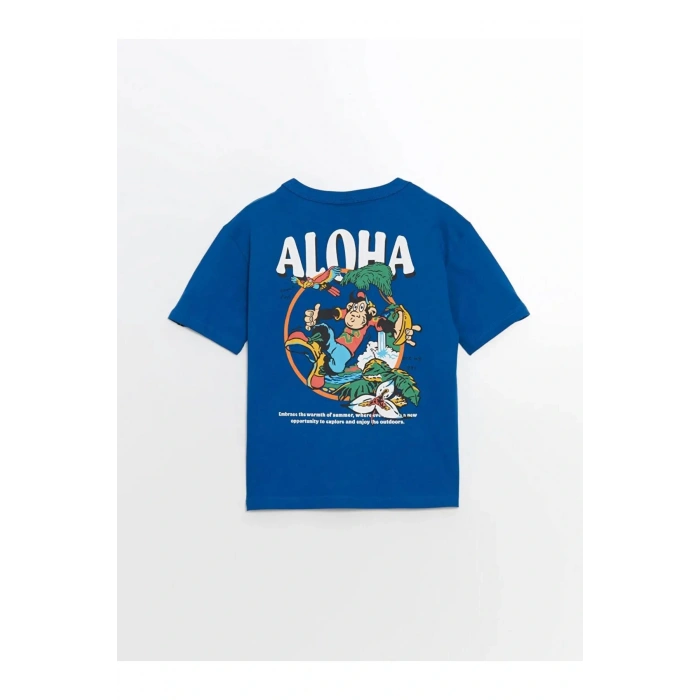 LCW Kids Mavi Bisiklet Yaka Nostaljik Maymun Baskılı Erkek Çocuk Tişört