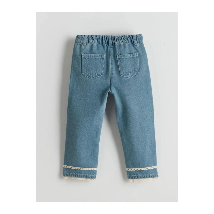 LCW Kids Mavi Dantel Detaylı Wide Leg Kız Çocuk Jean Pantolon