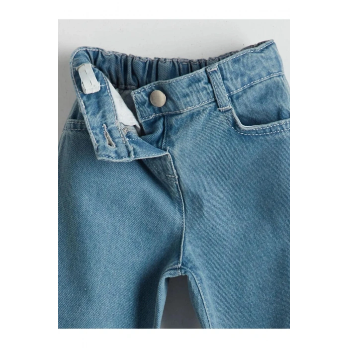 LCW Kids Mavi Dantel Detaylı Wide Leg Kız Çocuk Jean Pantolon