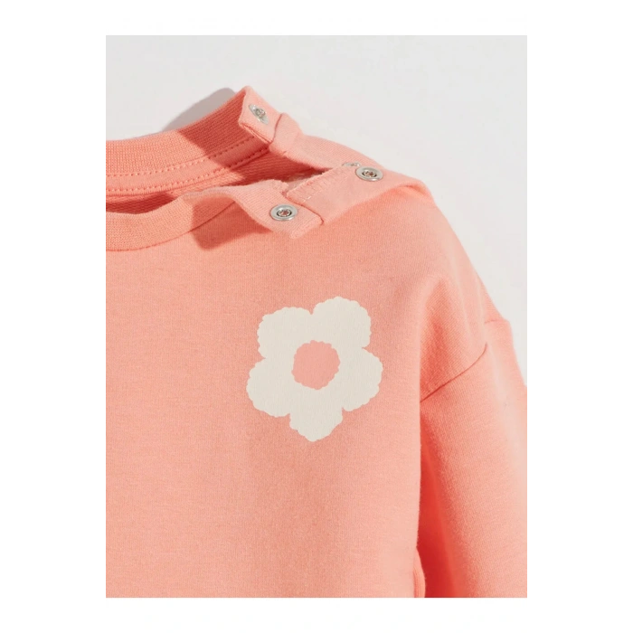 LCW Kids Mercan Bisiklet Yaka Çiçekli Kız Çocuk Sweatshirt ve Eşofman Alt 2li