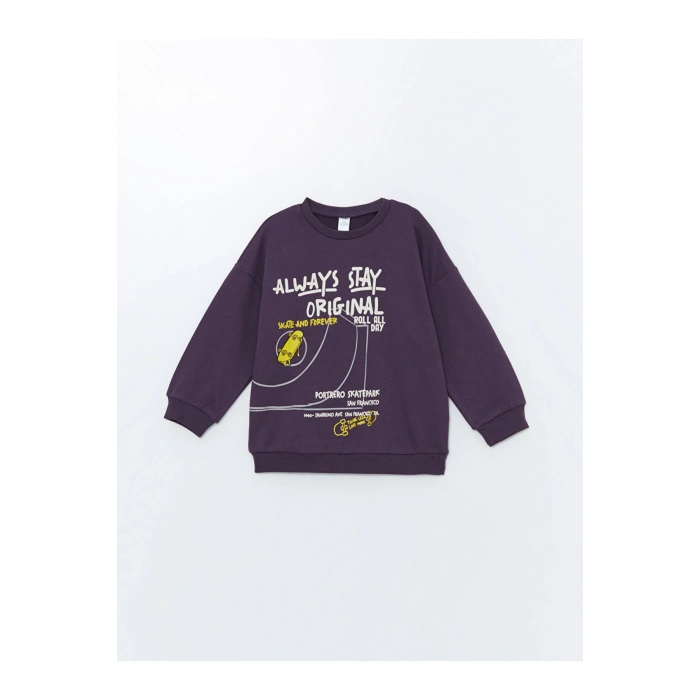 Lcw Kids Mor Bisiklet Yaka Uzun Kollu Baskılı Erkek Çocuk Sweatshirt