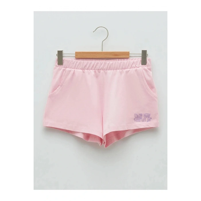 LCW Kids Pembe Beli Lastikli Baskılı Kız Çocuk Şort