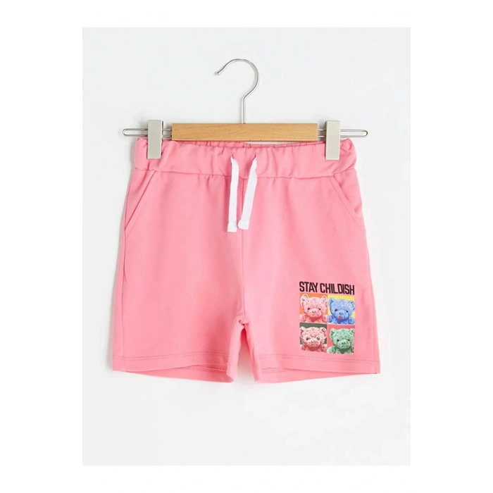 LCW Kids Pembe Beli Lastikli Baskılı Kız Çocuk Şort
