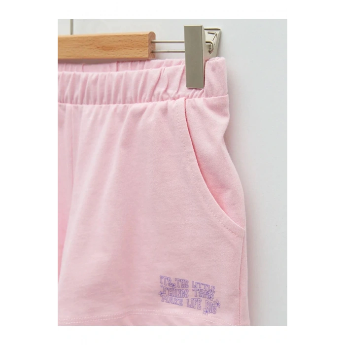 LCW Kids Pembe Beli Lastikli Baskılı Kız Çocuk Şort