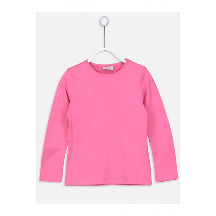 LCW Kids Pembe Bisiklet Yaka Basic Uzun Kollu Kız Çocuk Tişört