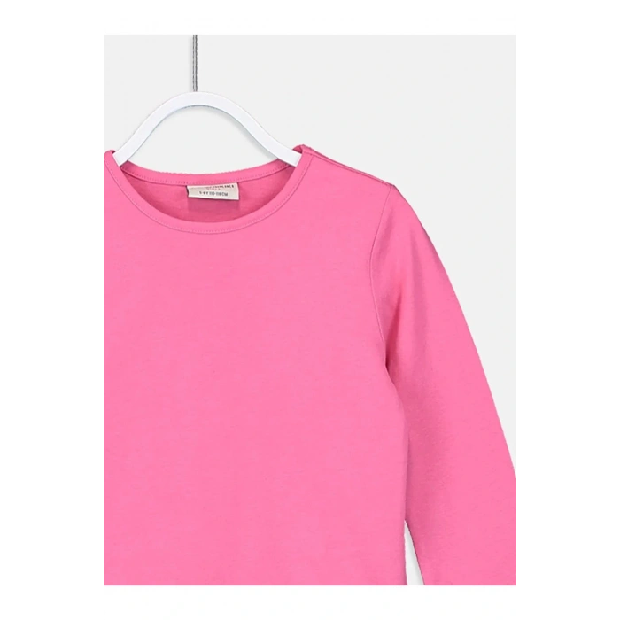 LCW Kids Pembe Bisiklet Yaka Basic Uzun Kollu Kız Çocuk Tişört
