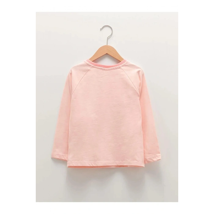 LCW Kids Pembe Bisiklet Yaka Baskılı Uzun Kollu Kız Çocuk Tişört