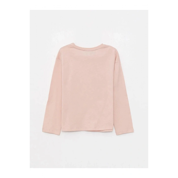 LCW Kids Pembe Bisiklet Yaka Baskılı Uzun Kollu Pamuklu Kız Çocuk Tişört