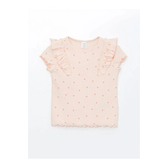 LCW Kids Pembe Bisiklet Yaka Kısa Kollu Çiçek Desenli Kız Bebek Tişört