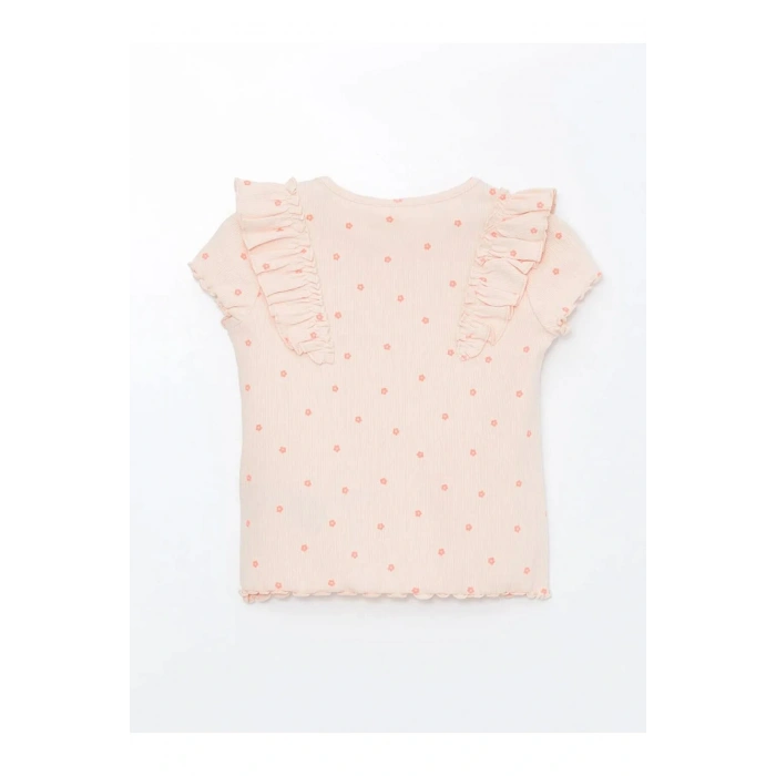 LCW Kids Pembe Bisiklet Yaka Kısa Kollu Çiçek Desenli Kız Bebek Tişört