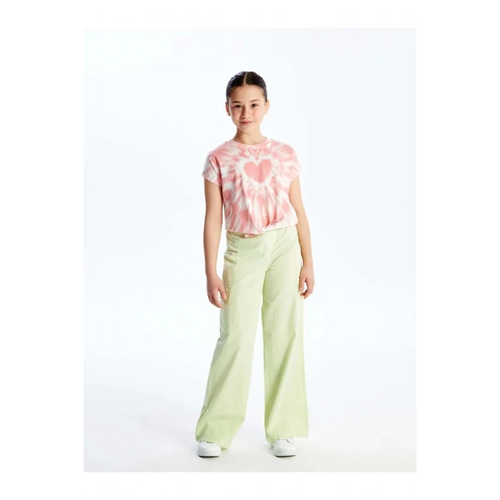 LCW Kids Pembe Bisiklet Yaka Kısa Kollu Kız Çocuk Crop Tişört