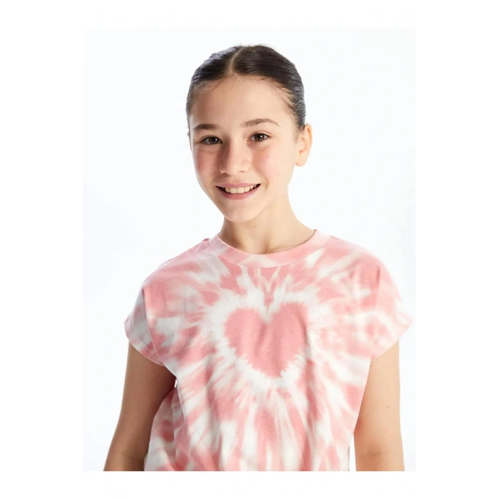 LCW Kids Pembe Bisiklet Yaka Kısa Kollu Kız Çocuk Crop Tişört