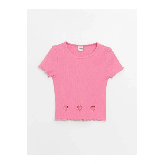 LCW Kids Pembe Bisiklet Yaka Kısa Kollu Kız Çocuk Tişört