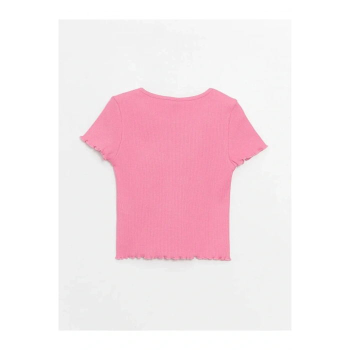 LCW Kids Pembe Bisiklet Yaka Kısa Kollu Kız Çocuk Tişört