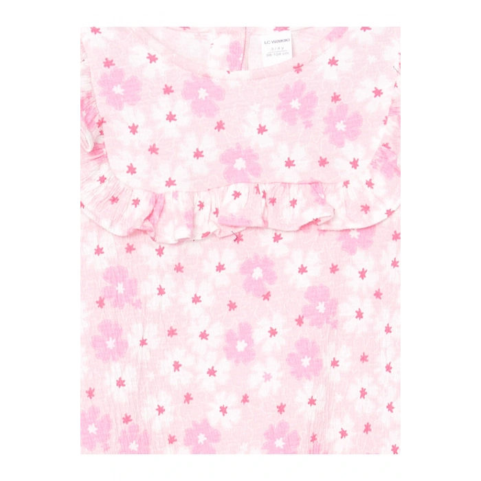 LCW Kids Pembe Çiçekli Krinkle Fırfırlı Kız Çocuk Elbise