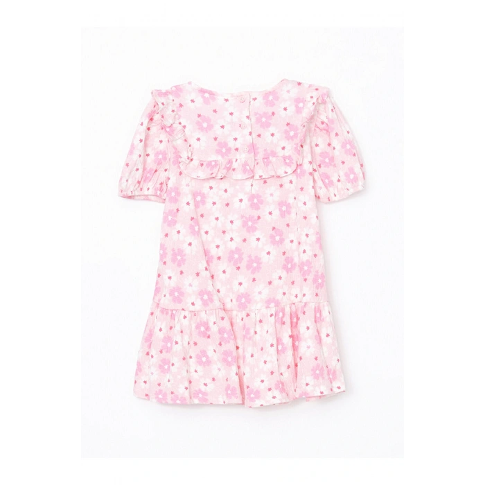 LCW Kids Pembe Çiçekli Krinkle Fırfırlı Kız Çocuk Elbise