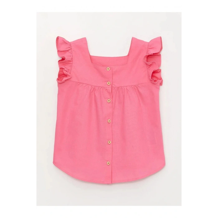 LCW Kids Pembe Kare Yaka Basic Kısa Kollu Kız Çocuk Gömlek