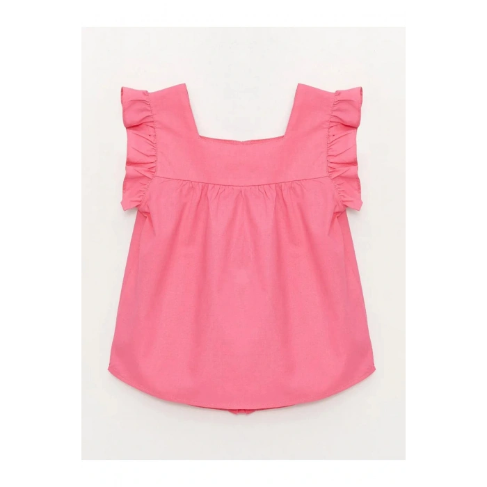 LCW Kids Pembe Kare Yaka Basic Kısa Kollu Kız Çocuk Gömlek