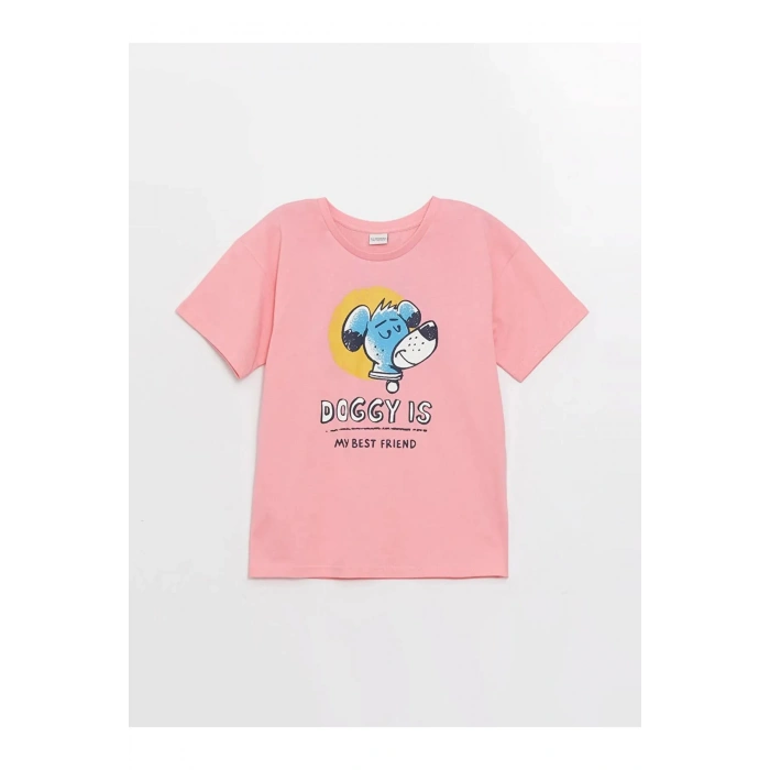LCW Kids Pembe Rahat Kalıp Bisiklet Yaka Baskılı Erkek Çocuk Tişört