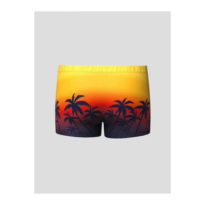 LCW Kids Sari Beli Lastikli Baskılı Erkek Çocuk Yüzme Şort