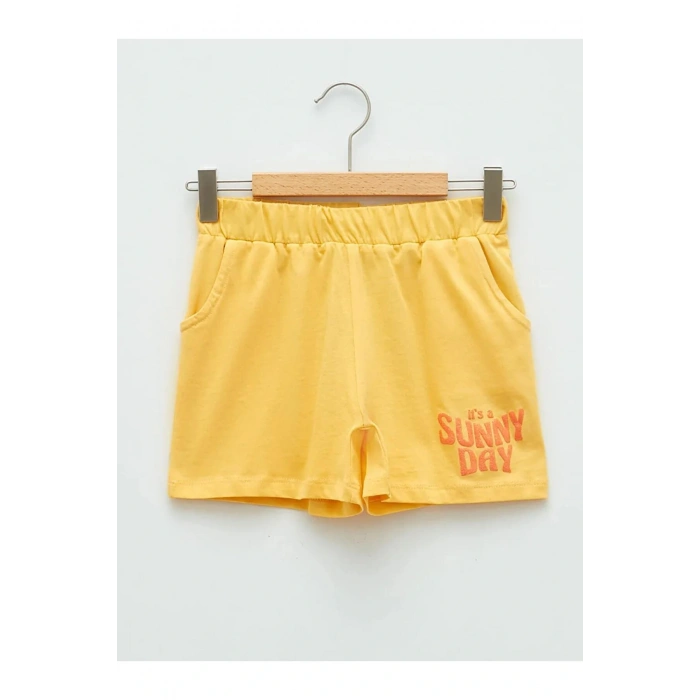 LCW Kids Sarı Beli Lastikli Baskılı Kız Çocuk Şort
