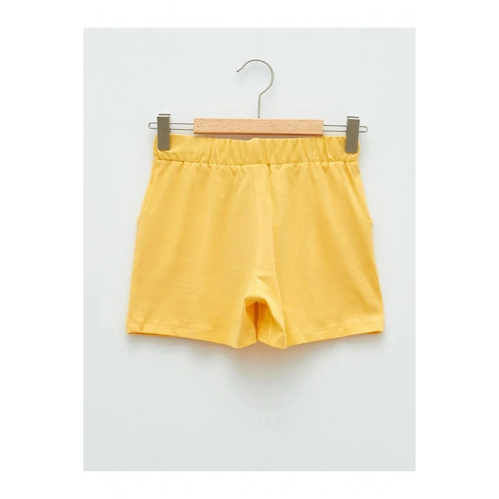 LCW Kids Sarı Beli Lastikli Baskılı Kız Çocuk Şort