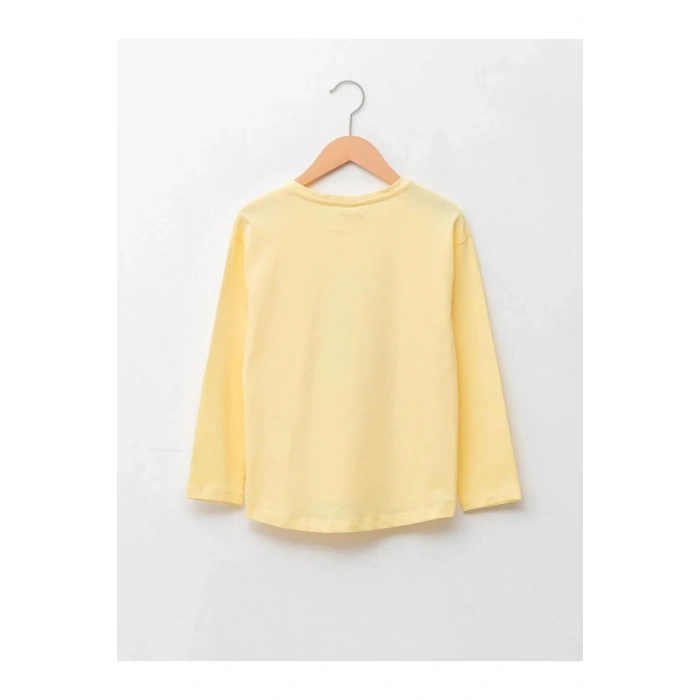 LCW Kids Sarı Bisiklet Yaka Baskılı Çift Yönlü Payetli Uzun Kollu Kız Çocuk Tişört