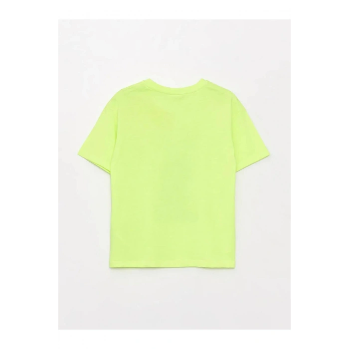 LCW Kids Sarı Bisiklet Yaka Baskılı Kısa Kollu Kız Çocuk Tişört