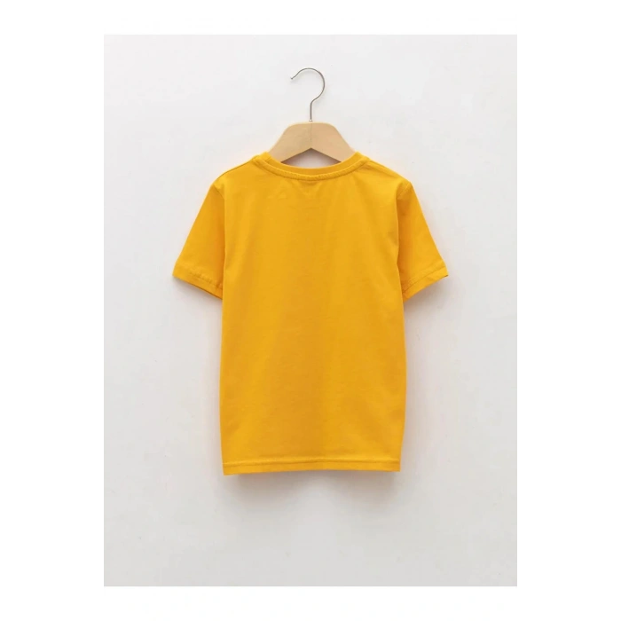 LCW Kids Sarı Bisiklet Yaka Baskılı Kısa Kollu Pamuklu Erkek Çocuk Tişört