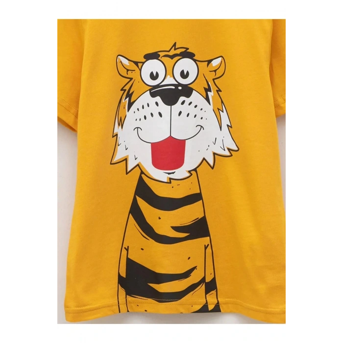 LCW Kids Sarı Bisiklet Yaka Baskılı Kısa Kollu Pamuklu Erkek Çocuk Tişört