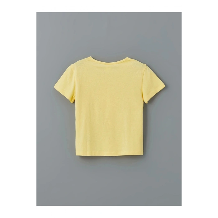 LCW Kids SARI Bisiklet Yaka Baskılı Kız Çocuk Tişört ve Tayt 2li