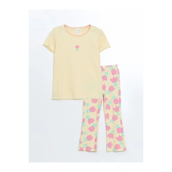 LCW Kids SARI Fırfırlı Kız Bebek Tişört ve Tayt 2li